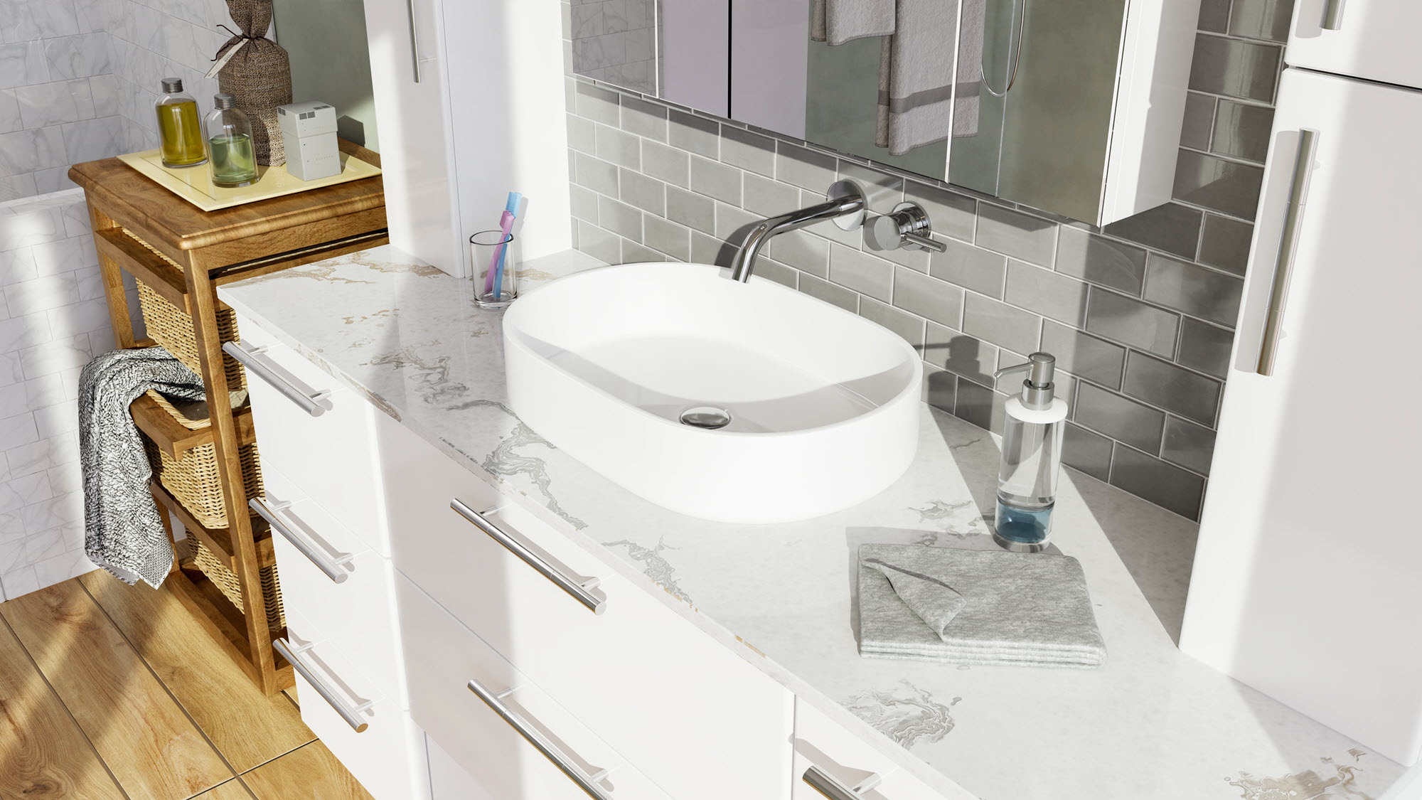 quartz bathroom vanity countertop pros con